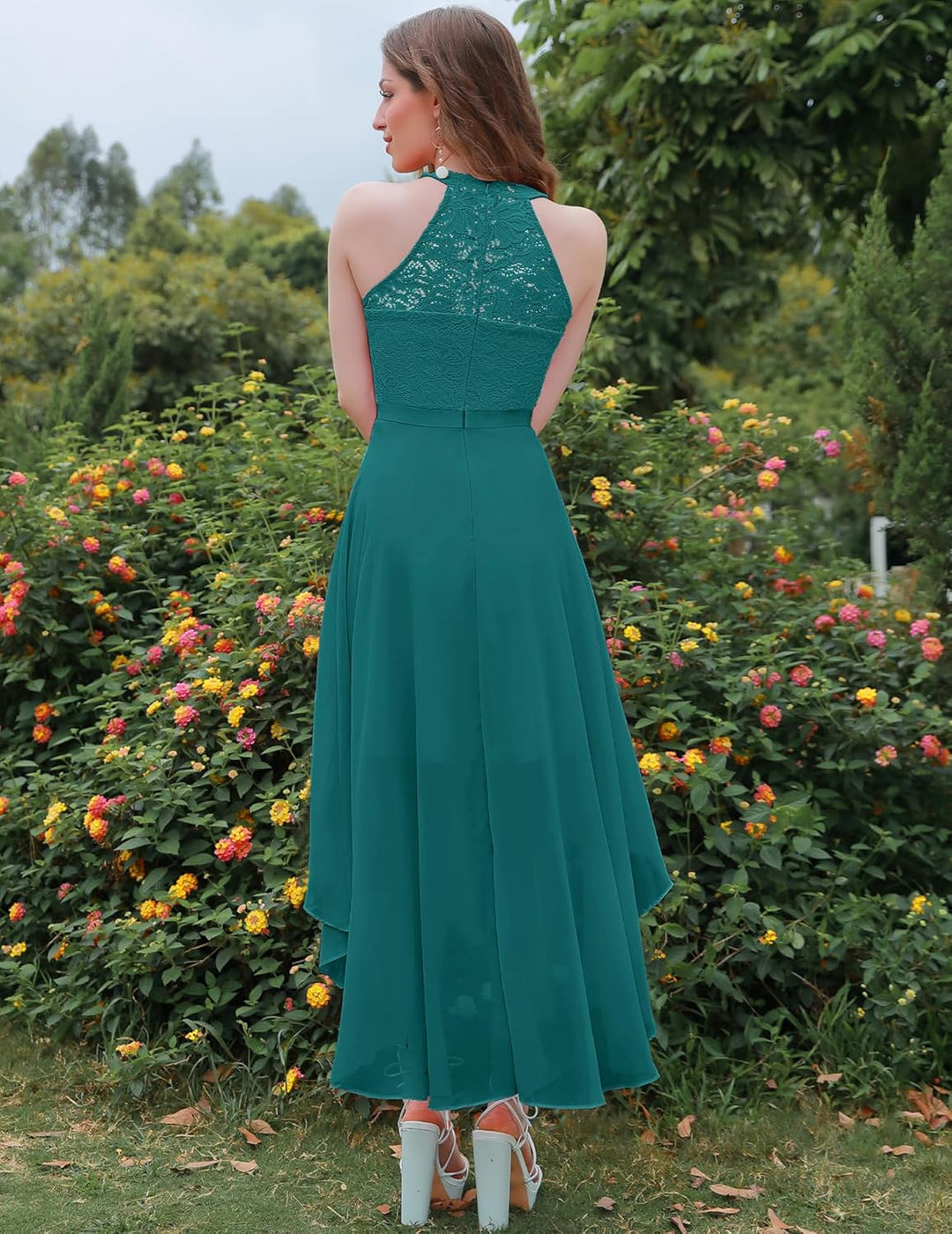 Wedtrend Cocktailkleid Damen Elegant für Hochzeit High Low Elegant Abendkleid Neckholder Chiffonklei