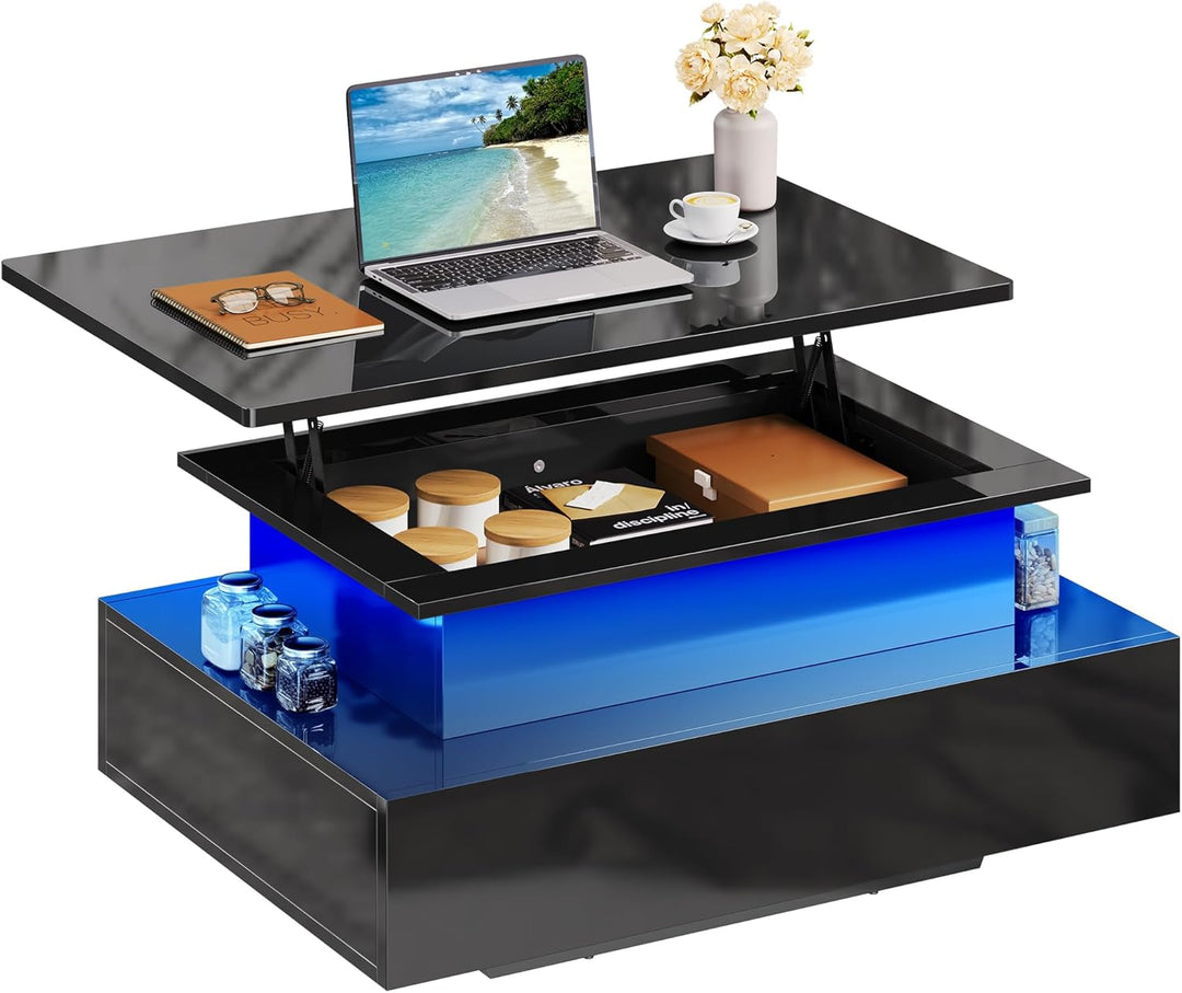 YITAHOME Couchtisch Höhenverstellbar, Wohnzimmertisch Hochglanz mit Hebeplatte,Couch Tisch Wohnzimme