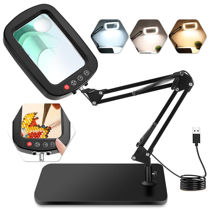 NZQXJXZ 10X 30X Lupe mit Licht und Ständer, 5 Zoll Rechteckige Tischlupe mit Beleuchtung, 72 LEDs, 3