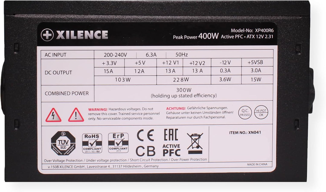 Xilence XP400R6 ATX PC Netzteil, 400W Peak Power, 1x 20+4PIN, 1x CPU 4PIN, 1x PCI-E 6PIN, 1x HDD, 3x