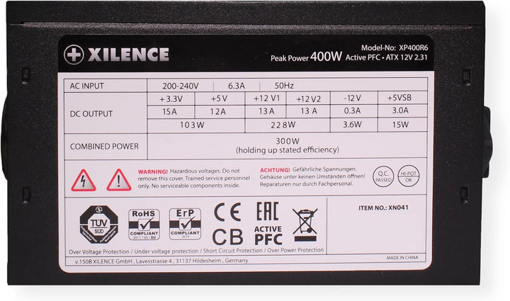 Xilence XP400R6 ATX PC Netzteil, 400W Peak Power, 1x 20+4PIN, 1x CPU 4PIN, 1x PCI-E 6PIN, 1x HDD, 3x