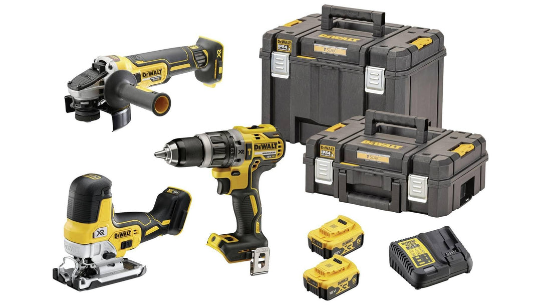 DEWALT Akku-Schlagbohrschrauber-Set 18V / 5Ah DCD 796, DCG 405, DCS 335, DCB 184