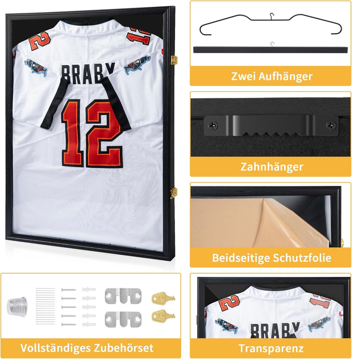 LASIK Trikotrahmen 60 x 80 CM, Objektrahmen für Fussballtrikot, 2 Sets | 3D Schwarzer Bilderrahmen f