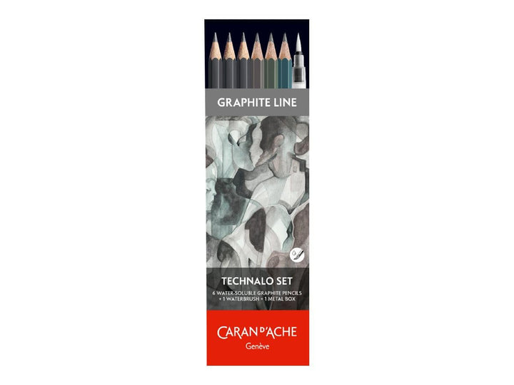 Caran d'Ache Graphitstifte Set mit Wasserpinsel - Wasservermalbar - Ideal für Vorbereitungsarbeiten,