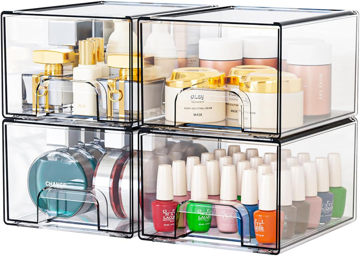 2 Stück Schubladen Organizer,Stapelbare Aufbewahrungsschubladen,Transparent Badezimmer Organizer,Acr