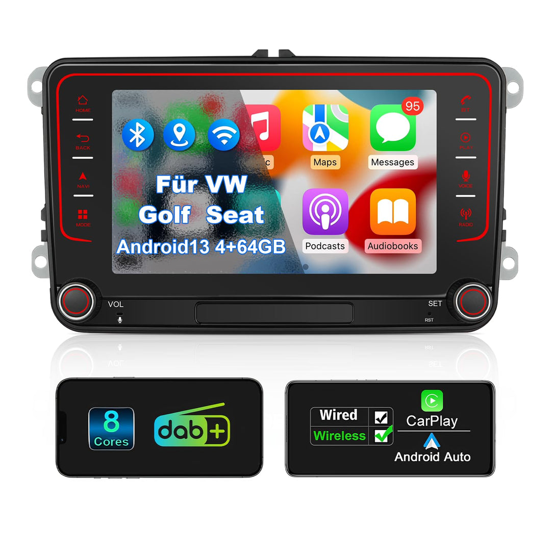 Autoradio mit Bildschirm für VW Golf 5 6 T5 Passat Polo 6R Tiguan Seat Skoda, 8-Kern 4+64GB VW Caddy