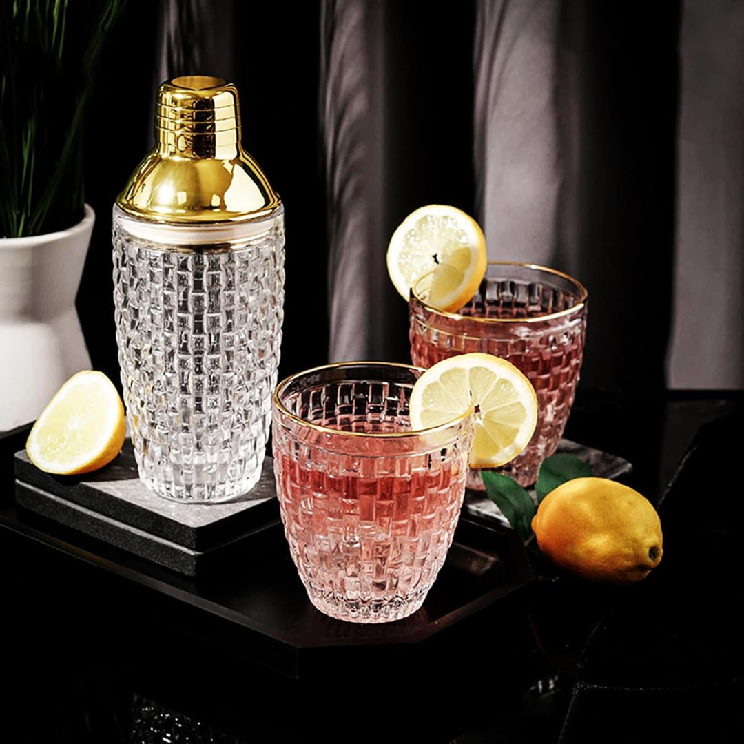 Glas Cocktailshaker400ml,Strickmuster Gold Klarglas Cocktail Shaker Set,Cocktail Shaker Glas Mixer m