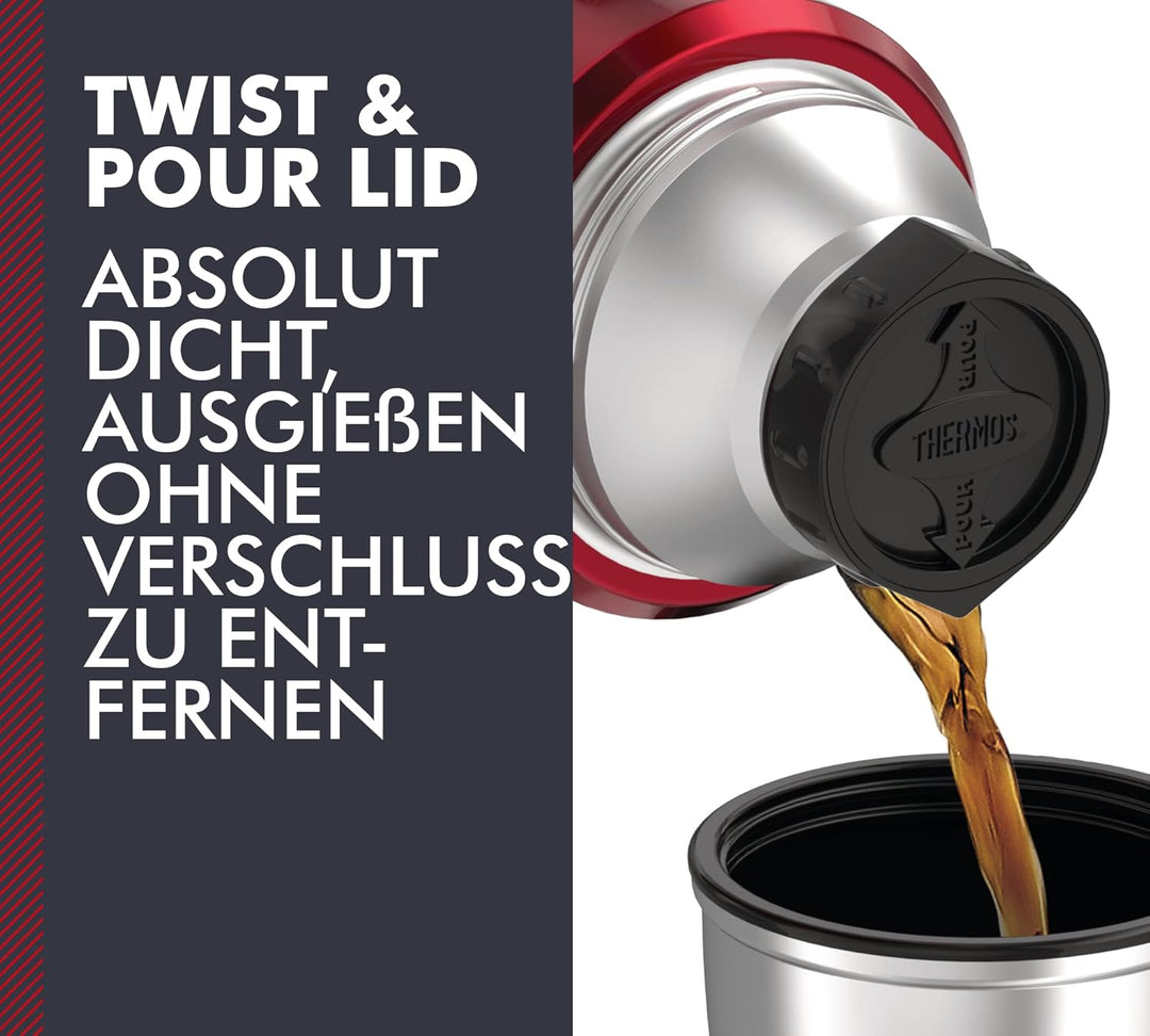 Thermos Stainless King Thermosflasche rot 1,20l - Edelstahl, absolut dicht, mit Trinkbecher und Grif