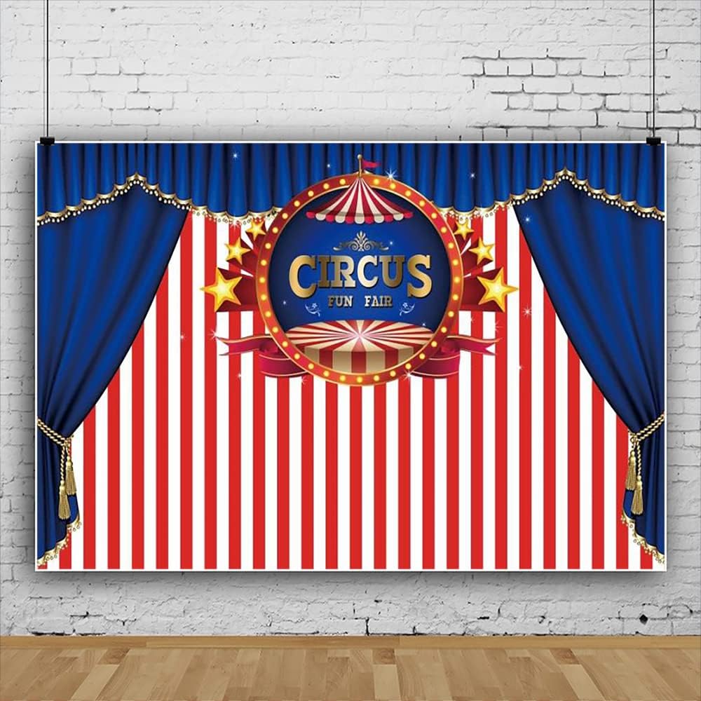 Renaiss 1.8x1.2m Zirkus Karneval Hintergrund Blauer Vorhang Weisse rote Streifen Fotografie-Hintergr