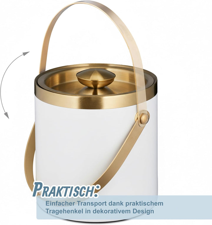 Relaxdays Eiswürfelbehälter, Edelstahl, doppelwandig, Eiseimer mit Deckel & Henkel, 1,5 Liter, Eiswü