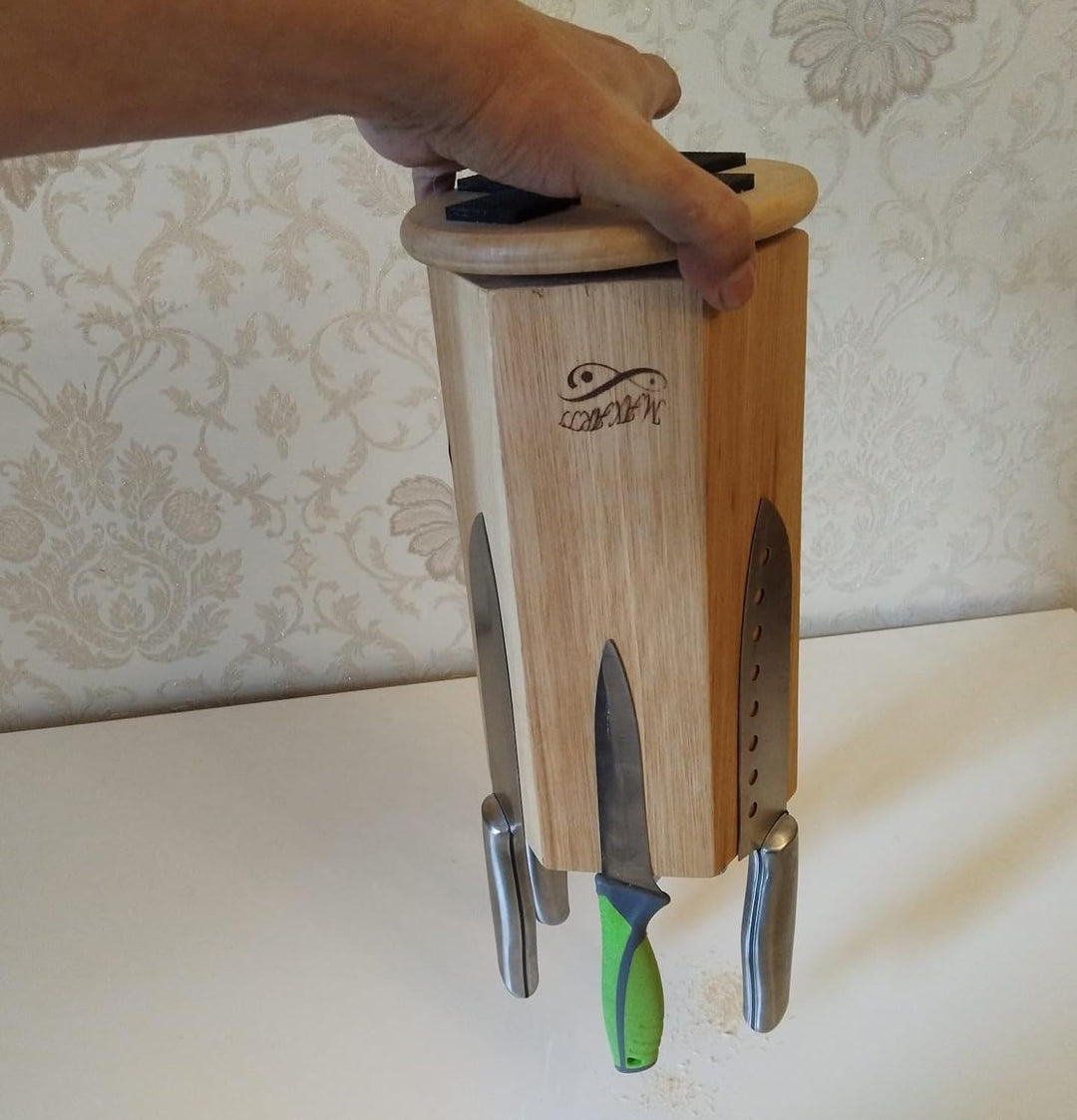 360° Drehbarer Magnetischer Messerblock Magnetisch Messerhalter aus Buchen holz mit starken Magneten