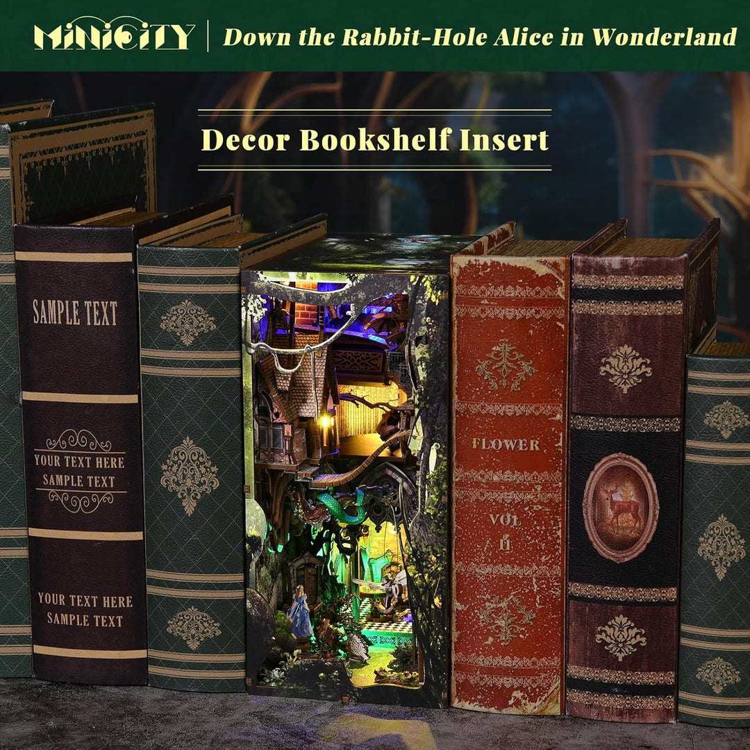 MiniCity Book Nook Kit, DIY Miniatur Puppenhaus Booknook Kit(Down The Rabbit-Hole Alice in Wonderlan