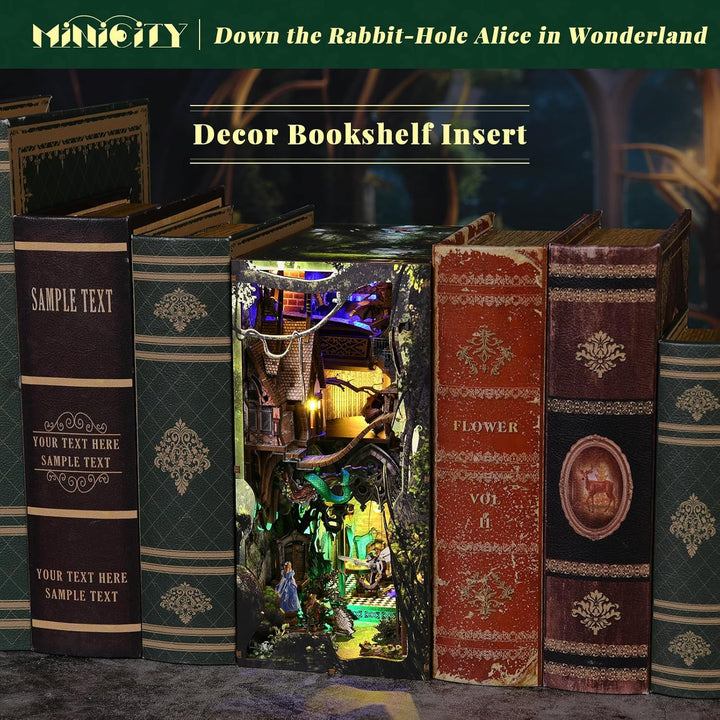 MiniCity Book Nook Kit, DIY Miniatur Puppenhaus Booknook Kit(Down The Rabbit-Hole Alice in Wonderlan