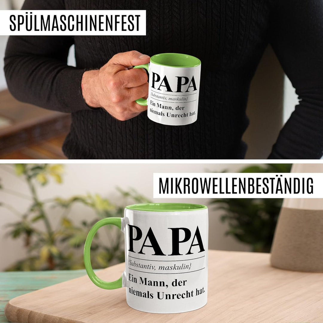 Tasse Papa Geschenk Papa (Substantiv, maskulin) Ein Mann, der niemals Unrecht hat, Kaffeetasse Vater