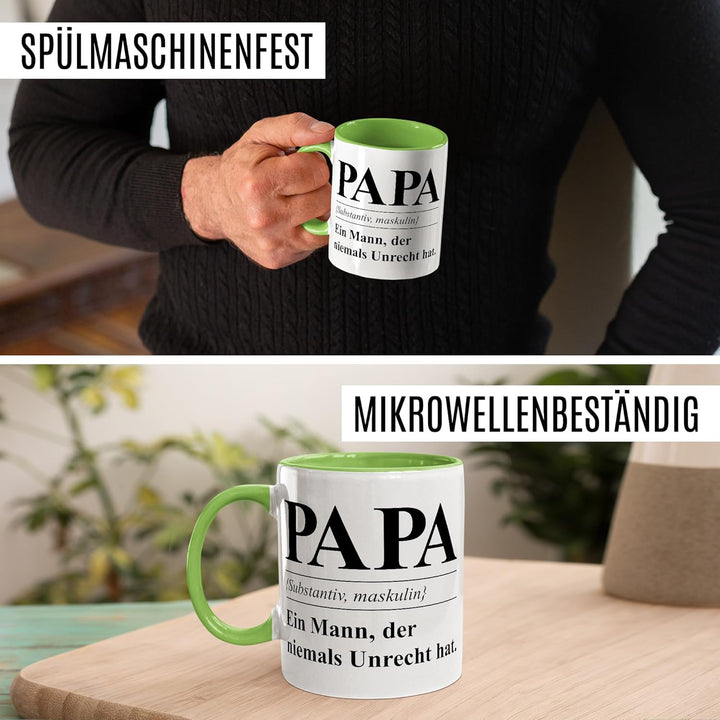 Tasse Papa Geschenk Papa (Substantiv, maskulin) Ein Mann, der niemals Unrecht hat, Kaffeetasse Vater