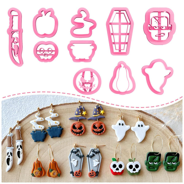 KEOKER Polymer Clay Cutters Halloween, Clay cutters for Halloween Earrings Making, 10 Shapes Hallowe
