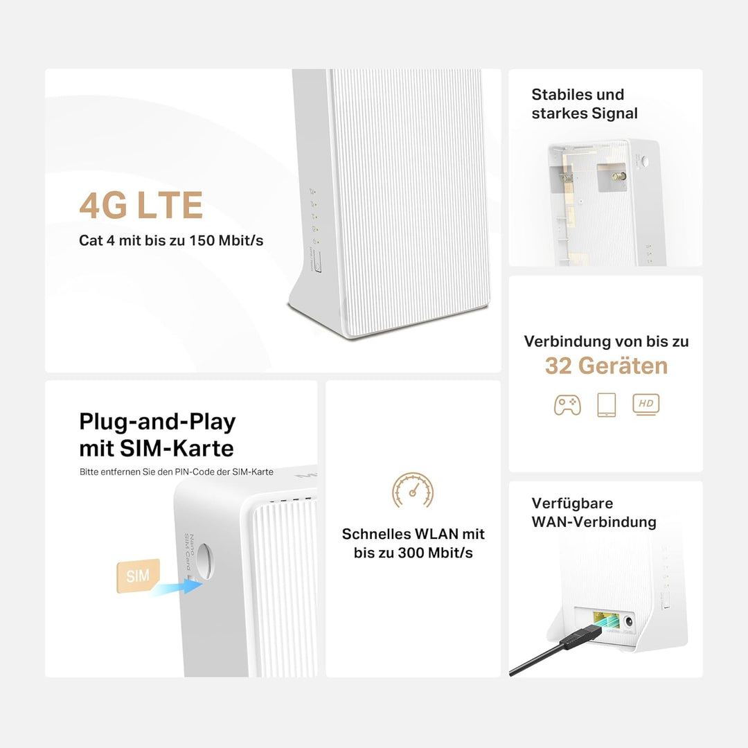 Mercusys MB110-4G LTE Router, 4G Router unterstützt SIM Karten, 4G Cat4 bis zu 150 Mbit/s, WLAN 2.4G