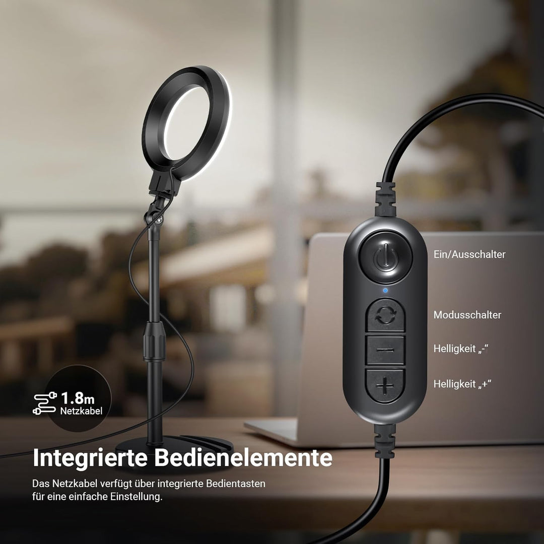 NEEWER Basics 5" LED Tisch Ringlicht mit Ständer, Monitorhalterung, 10W kompatibel mit iPhone, Compu