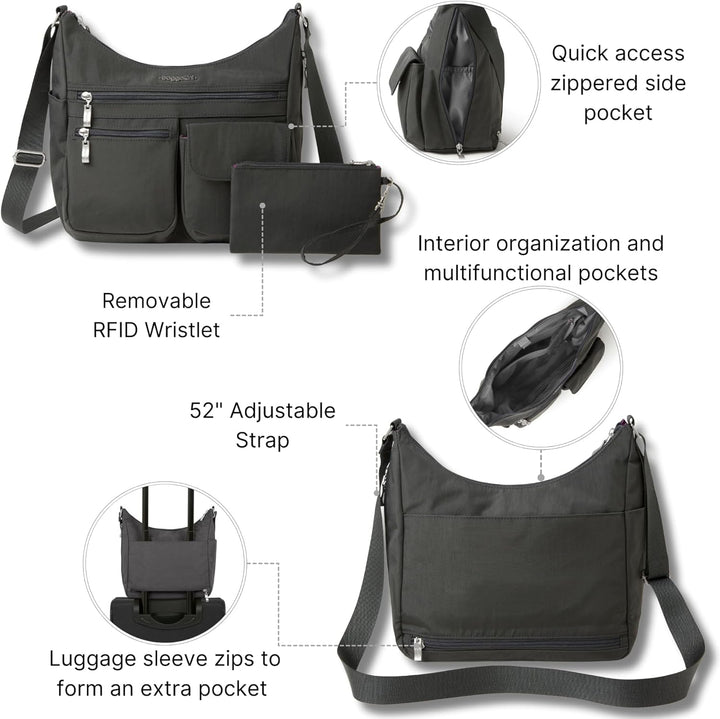 Baggallini Damen Everywhere bagg with überall Tasche mit RFID 34 Charcoal, 34 Charcoal