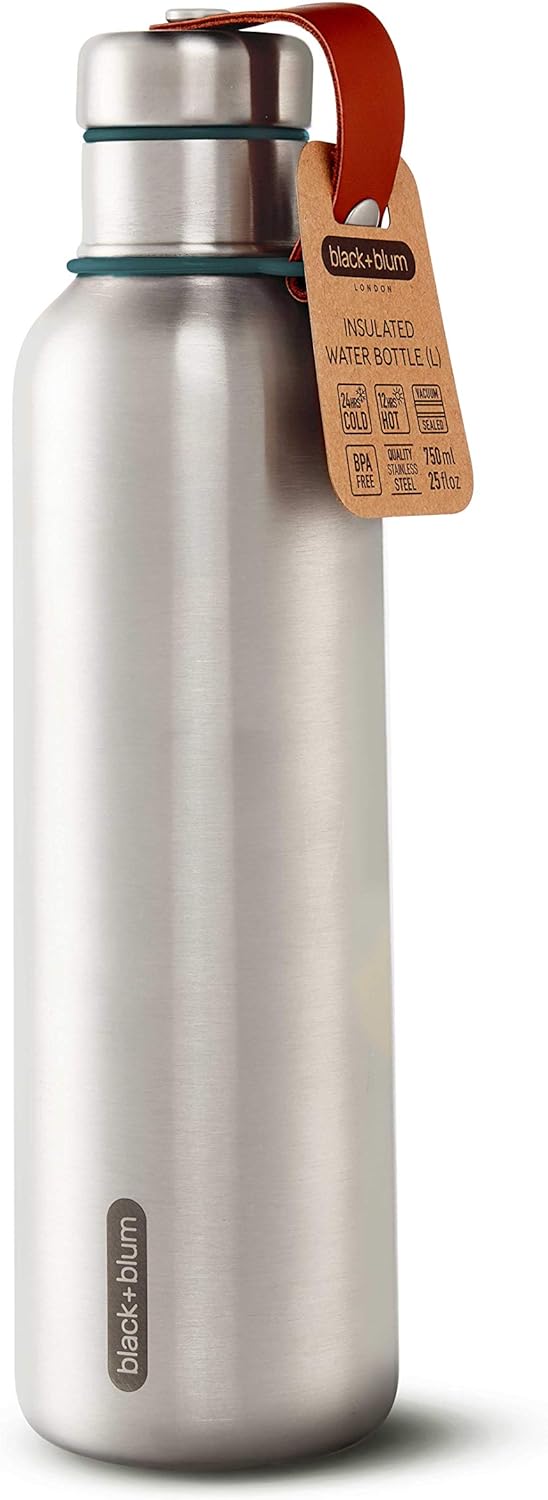 black+blum Isolierte Wasserflasche Gross - Ozean, 750 ml Thermoflasche, Edelstahl/VeganLeder, L, 2 7