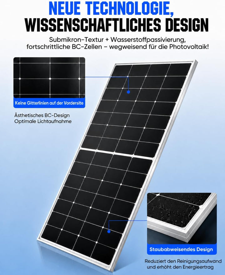 220W Solarpanel 12V N-Typ BC, 25,5% Effizienz, IP68 MC4, 220W