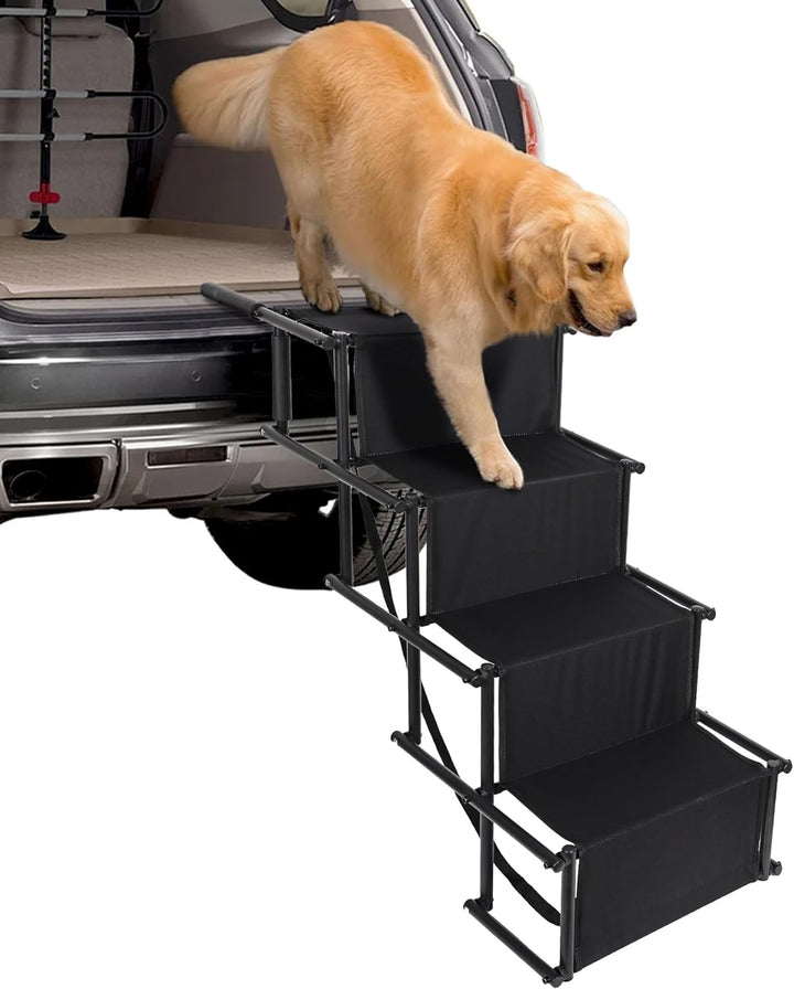 CALIYO Hundetreppe Auto Klappbar bis 75KG für Grosse Hunde, Höhenverstellbare 4-Stufen-Hundetreppe,
