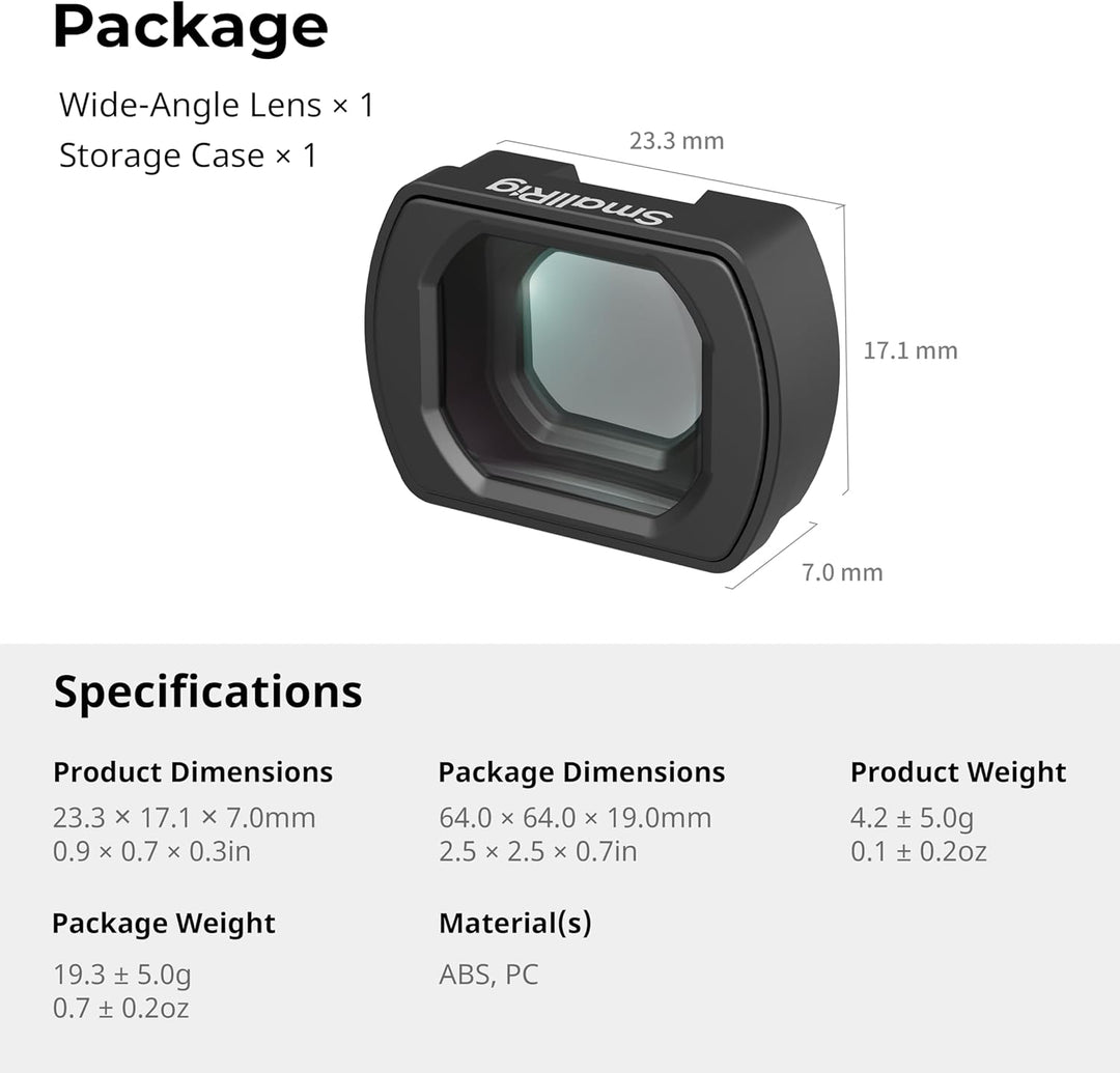 SMALLRIG 0,72x Weitwinkelobjektiv für DJI Osmo Pocket 3, magnetische Befestigung für schnelle Instal