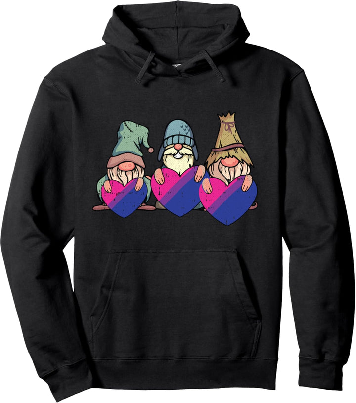 Gnomes Bisexual Pride Flag Heart Garden-ing LGBT-Q Ally Pullover Hoodie