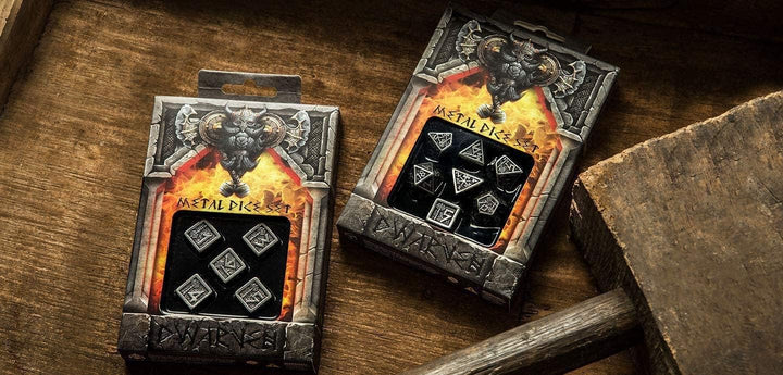 Q WORKSHOP Metal Dwarven 7 Polyhedral RPG Ornamented Dice Set