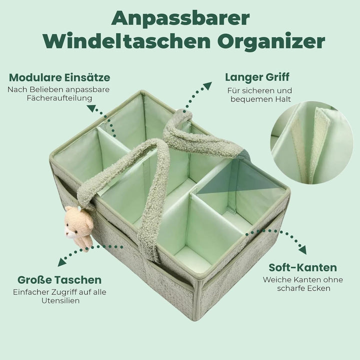 Wickeltasche Organizer, Wickelorganizer, Wickeltisch Organizer, Tragbarer Wickelkorb mit Fächern Gri