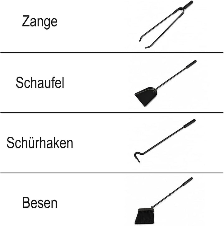 MS Beschläge Kaminbesteck Set 5-tlg mit Besteckbehälter aus Leder Altweiss - moderne Kamingarnitur K