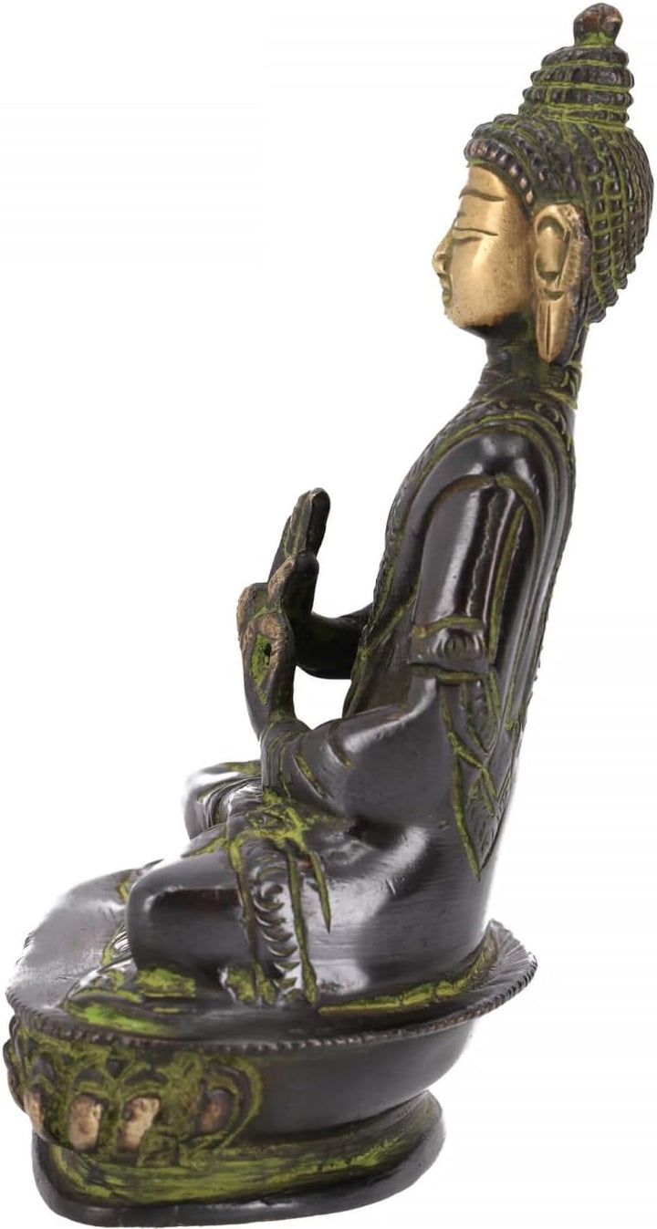 GURU SHOP Buddha Statue aus Messing Dharmachakra Mudra 14 cm - Modell 10, Grün, Buddhas, Modell 10