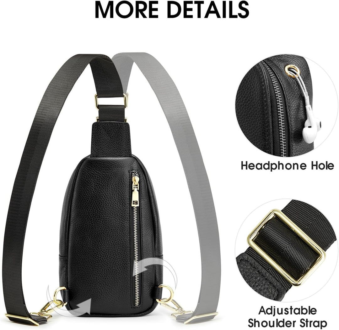 Kattee Damen Brust-Umhängetasche Echtes Leder Sling-Rucksack Kleine Umhängetasche mit RFID-Blockieru