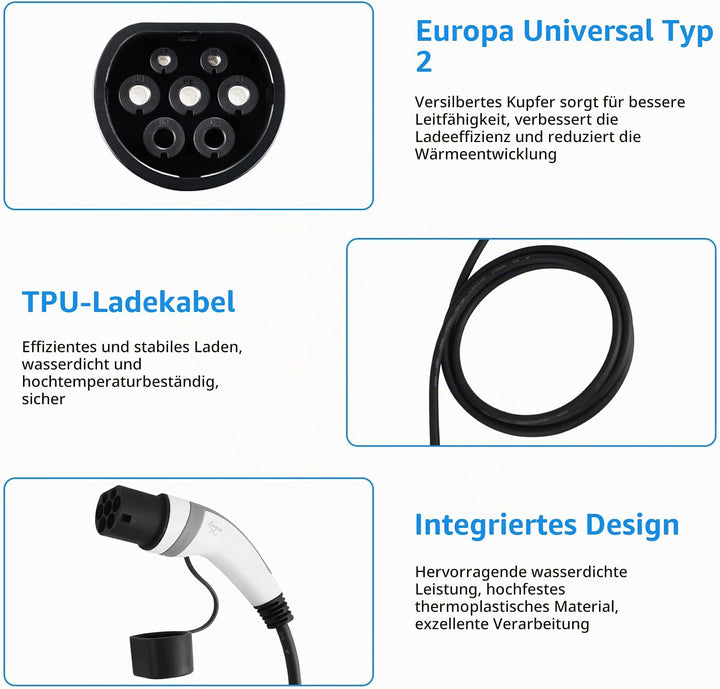 Ladekabel Typ 2 11kW 16A für Hybrid &amp; Elektroauto | 3 phasig | 3 Meter Typ 2 Ladekabel, Ladekabel El