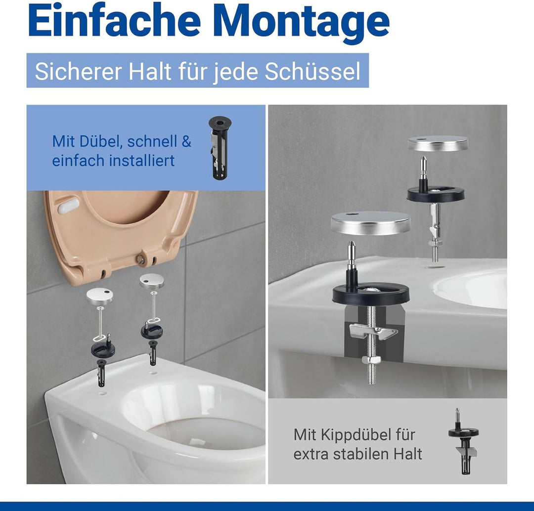 WENKO WC-Sitz Ottana Beige, hygienischer Toilettensitz mit Absenkautomatik, WC-Deckel mit Fix-Clip B