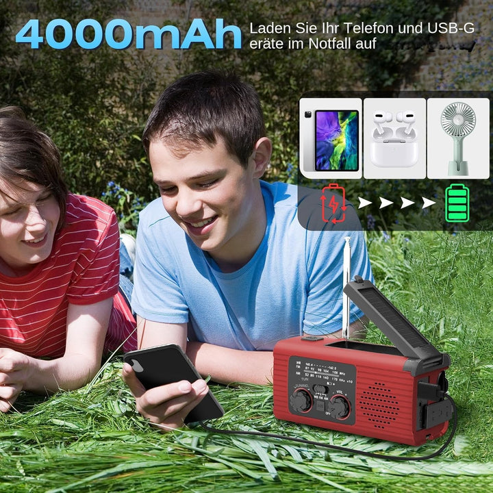 Handkurbelradio, Solarbetriebenes Handkurbelradio | Tragbares AM/FM/NOAA-Radio,SOS-Alarmradio, 3-Weg