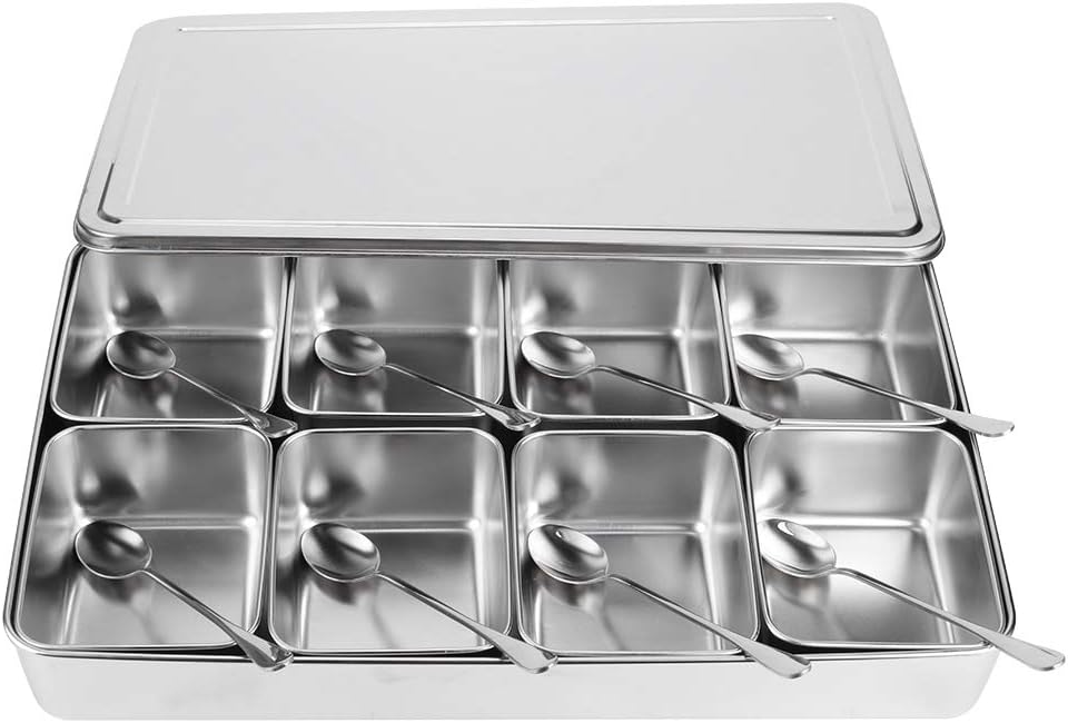 Fdit 8 Raster Aluminium-Legierung Gewürzbox, Gewürzbehälter Gewürzglas Küchenutensilien für Gewürze,