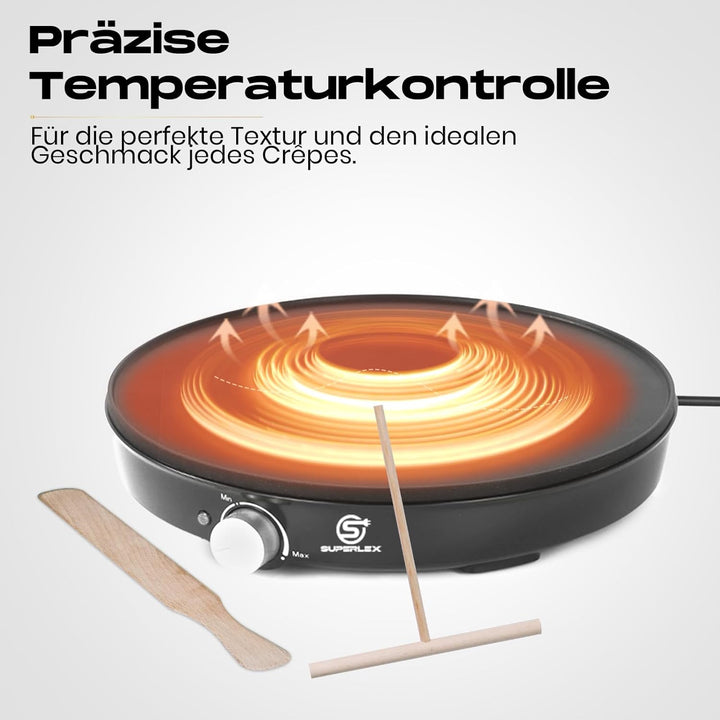 Crepes Maker 1000W Antihaftplatte inkl Teigverteiler Wender stufenlos regelbarer Thermostat Crepe Pf