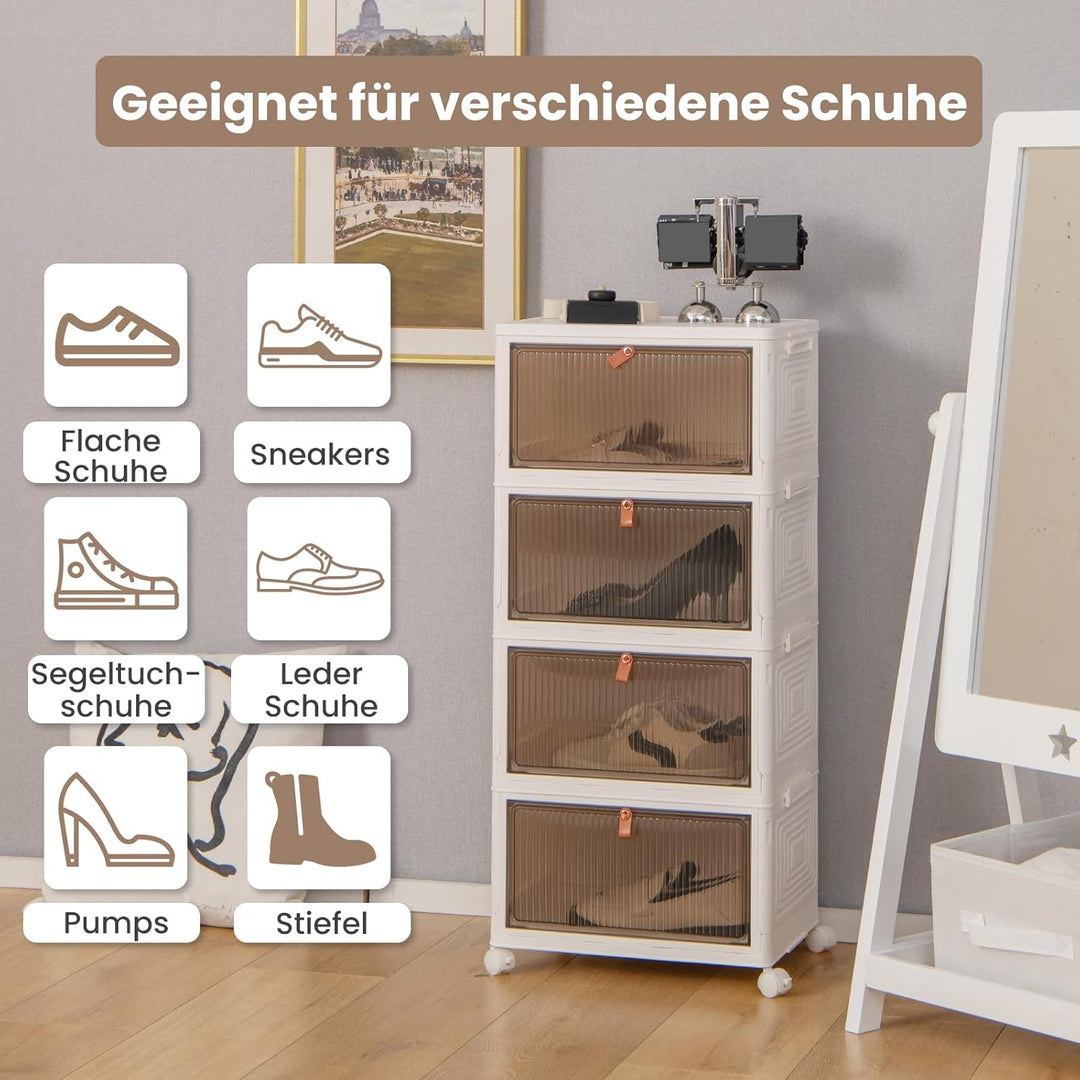 GOPLUS Aufbewahrungsbox mit Deckel, Stapelbare Ordnungsbox mit Türen, Transparent Klappbox mit Rolle