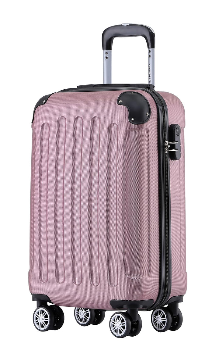 BEIBYE Hartschalen-Koffer Trolley Rollkoffer Reisekoffer Handgepäck 4 Rollen (M-L-XL-Set) (Rosa, M)