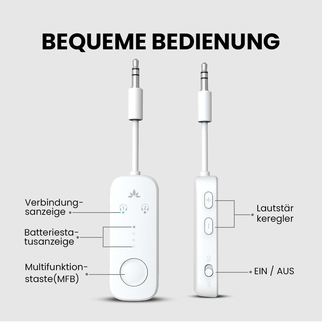 Avantree Relay - Premium Flugzeug Bluetooth 5.3 Adapter für alle Kopfhörer, apt-X geringe Latenz, un