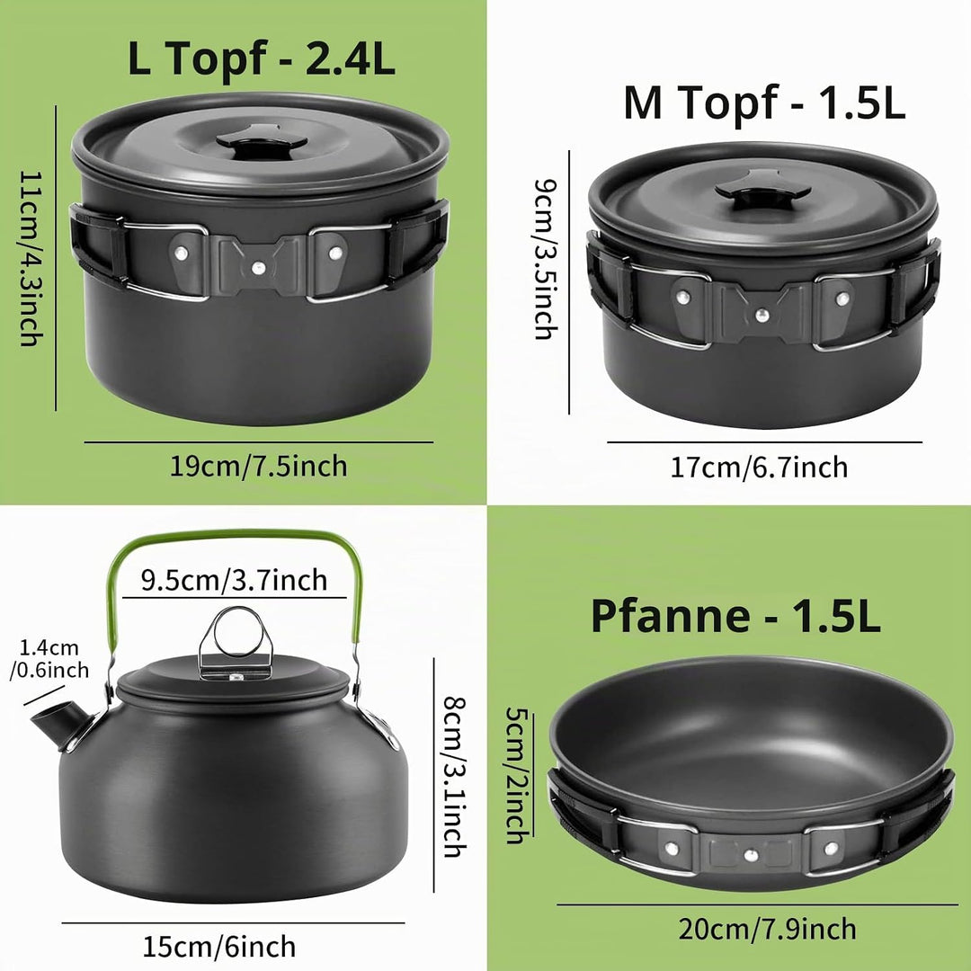 Camping Kochgeschirr Set Kochgeschirr Kochset Töpfen Aluminium, Camping Topf Outdoor Geschirr 4 Pers