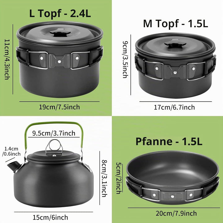 Camping Kochgeschirr Set Kochgeschirr Kochset Töpfen Aluminium, Camping Topf Outdoor Geschirr 4 Pers