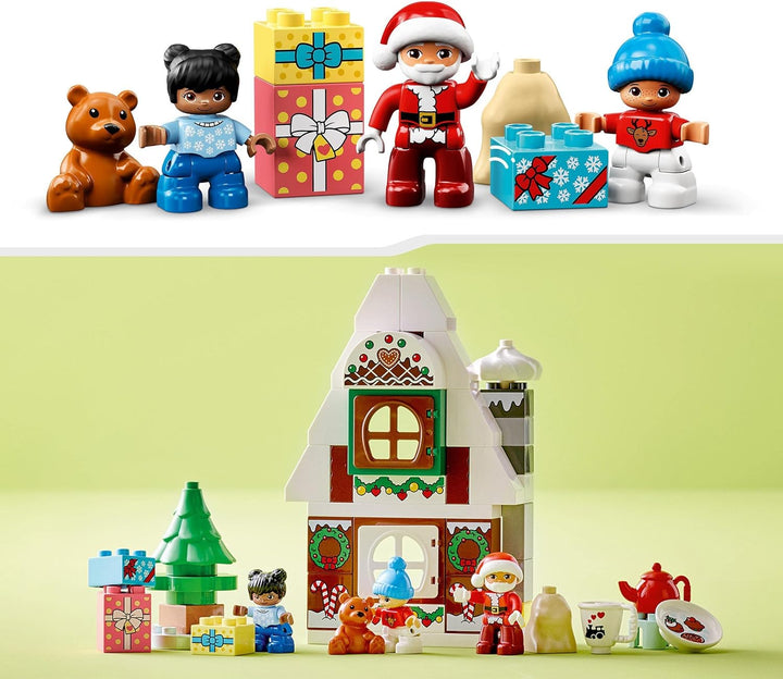 LEGO 10976 DUPLO Lebkuchenhaus mit Weihnachtsmann Figur, Weihnachtshaus-Spielzeug, Geschenk für Klei