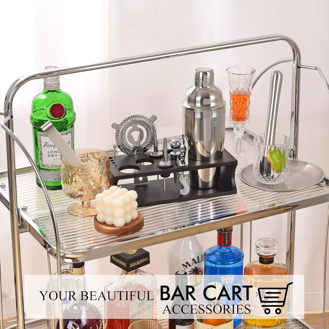 Cocktail Shaker Set mit Bambus Ständer & Rezeptbuch, Edelstahl 750ml Bar Cocktailset Cocktailshaker