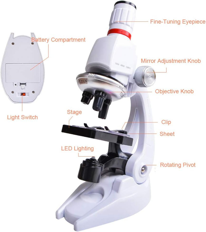HONPHIER® Mikroskop für Kinder 100x 400x 1200x Mikroskop Spielzeug Microscope mit Telefonhalter Mikr