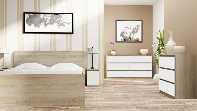 VBChome Nachttisch 30 x 30 x 40 cm Eiche Sonoma Mix Nachttisch mit 2 Schubladen für das Schlafzimmer