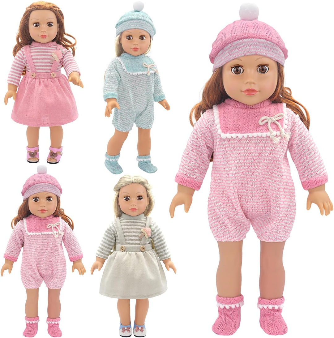 4 Komplette Outfits Puppenkleidung Puppen Set für 35-45 cm und 14-18 Zoll Puppen Enthält Strampler,