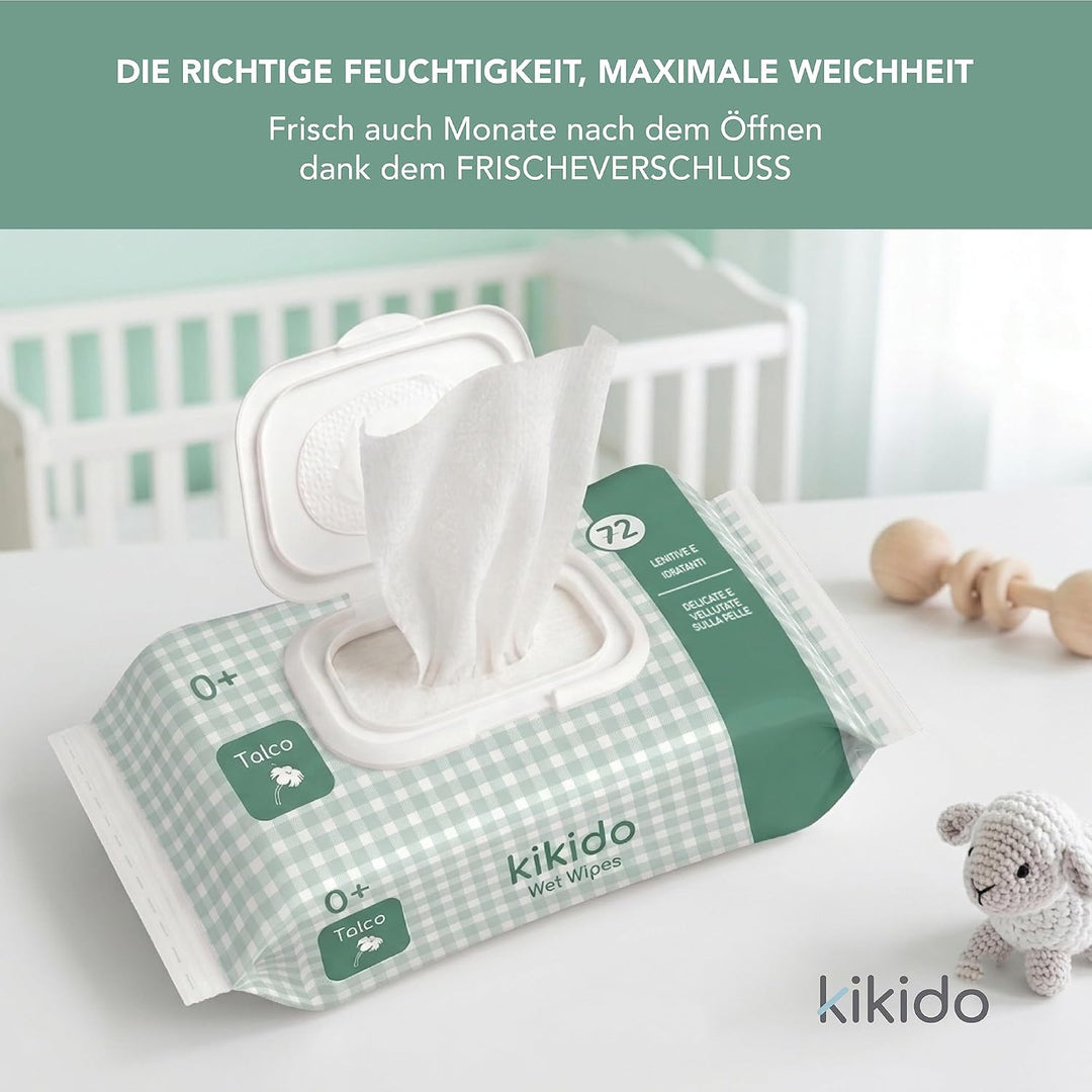 Kikido Babytücher - 864 Feuchttücher Baby mit Talkum und Aloe Vera - Sanfte Tiefenreinigung, Dermato