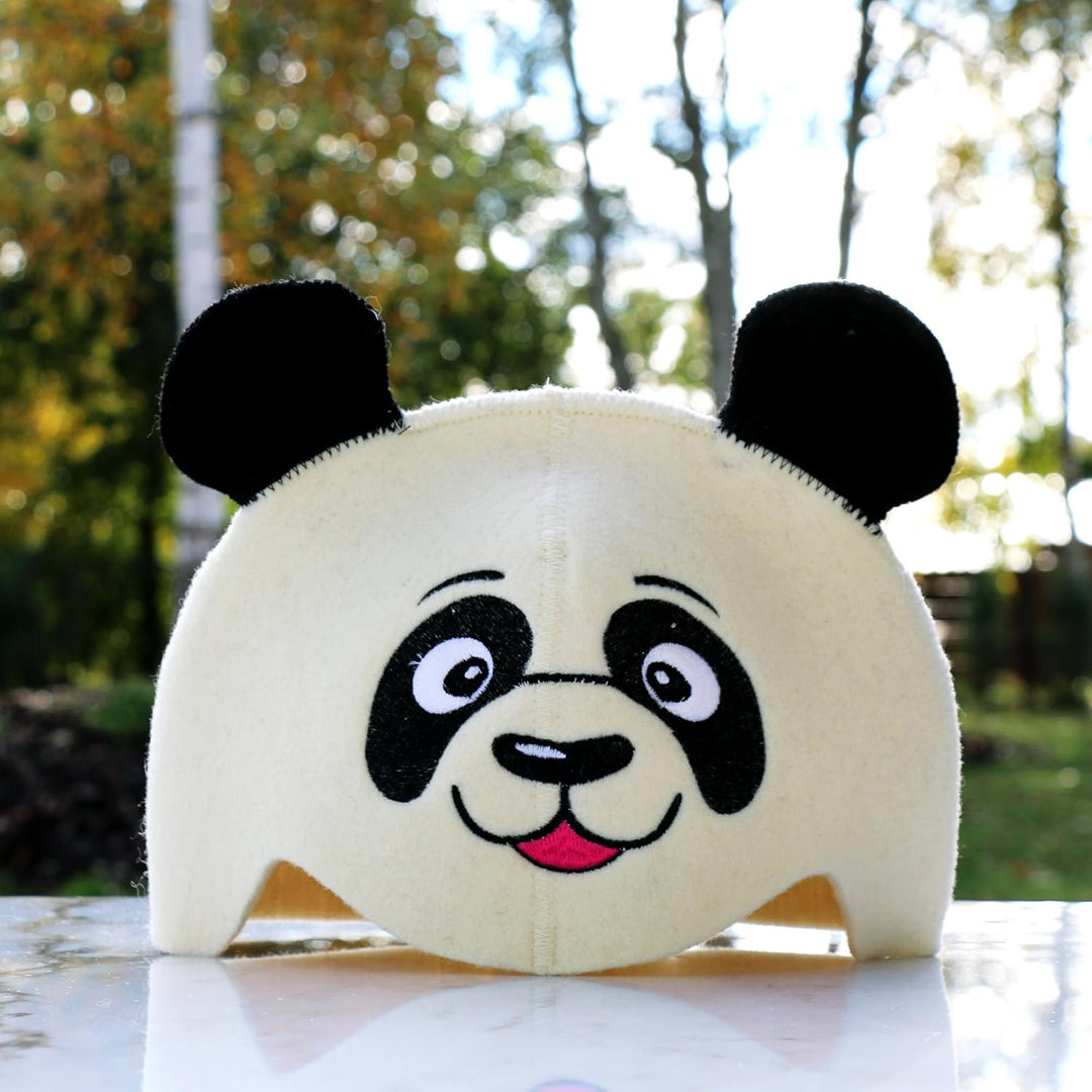Natural Textile Saunahut 'Sauna Panda' White - 100% organische Wollfilzmützen - Schützen Sie Ihren K